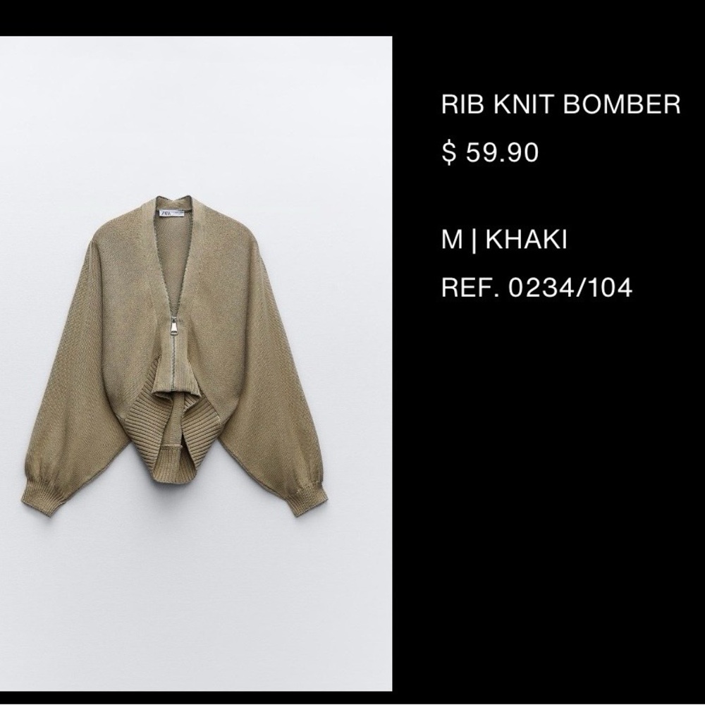 Khaki Rib Knit Bomber Sweater
